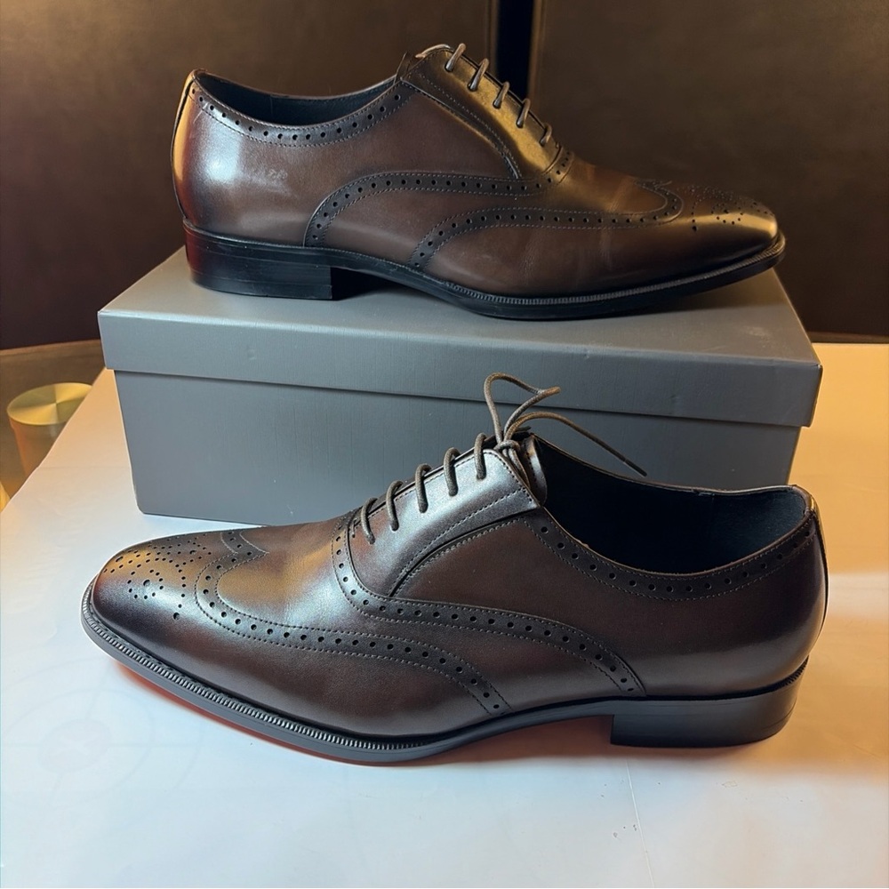 FRASOICUS Men’s Dress Shoes with Genuine Leather in Classic Brogue Elastic Band